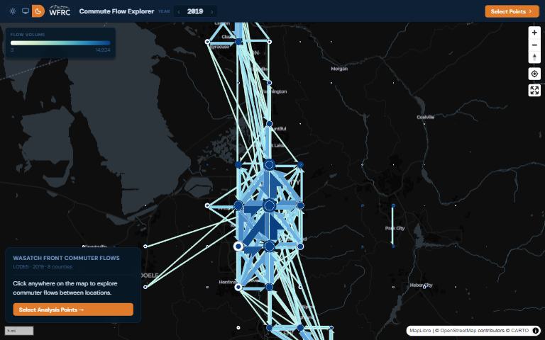 Screenshot of Commute Flow Explorer; opens the tool in a new tab