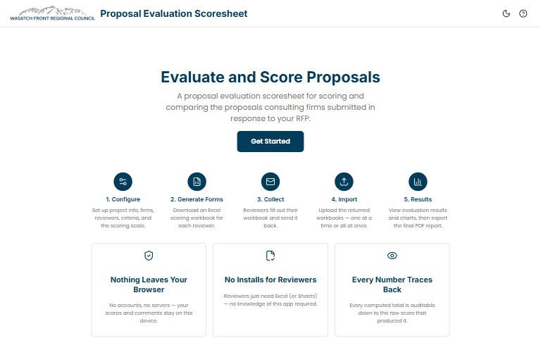 Screenshot of Proposal Evaluation Scoresheet; opens the tool in a new tab