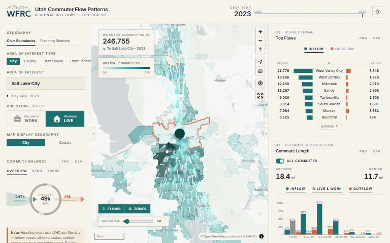 Screenshot of Commute Patterns Map; opens the tool in a new tab