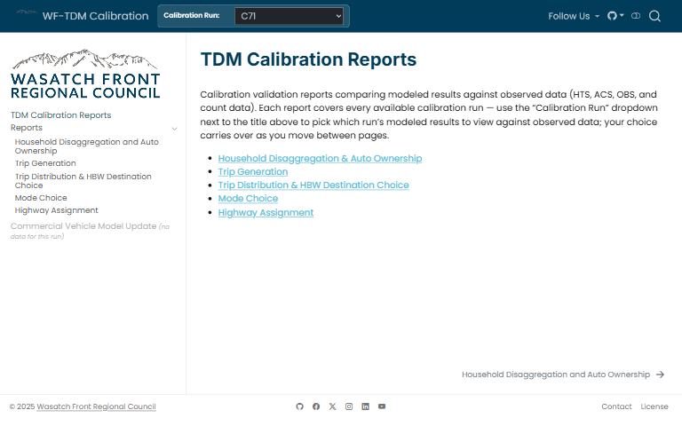 Screenshot of TDM Calibration Reports; opens the tool in a new tab